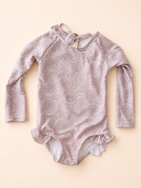 Current Tyed Girls 3/4 The "Rose" Ruffle Rashguard - Pink and White Floral Rose